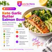 ZeroToHero keto garlic butter salmon bowl recipe card